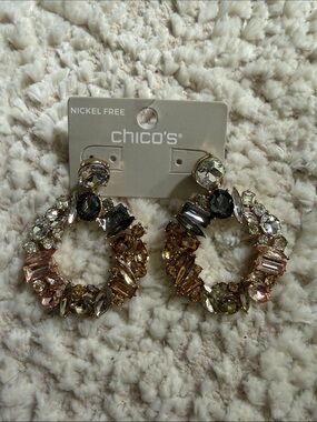 Chico's Crystal Hoop Earrings in Gold, Pink, Champagne
